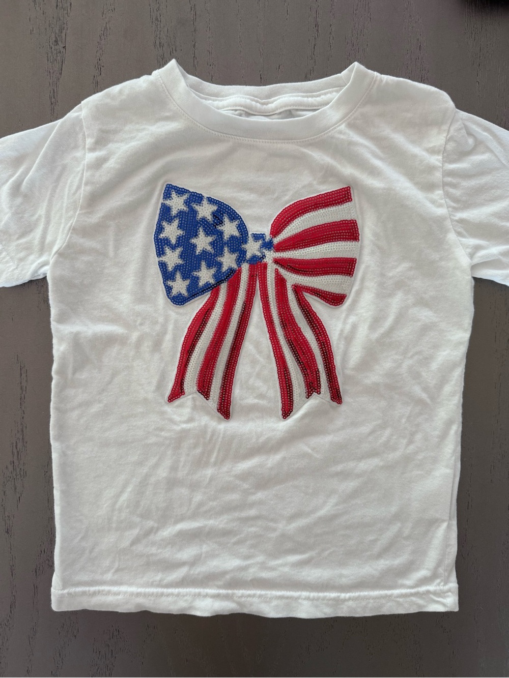 Sweet Wink White Tee with Red and Blue Flag Bow - perfect for 4th of July